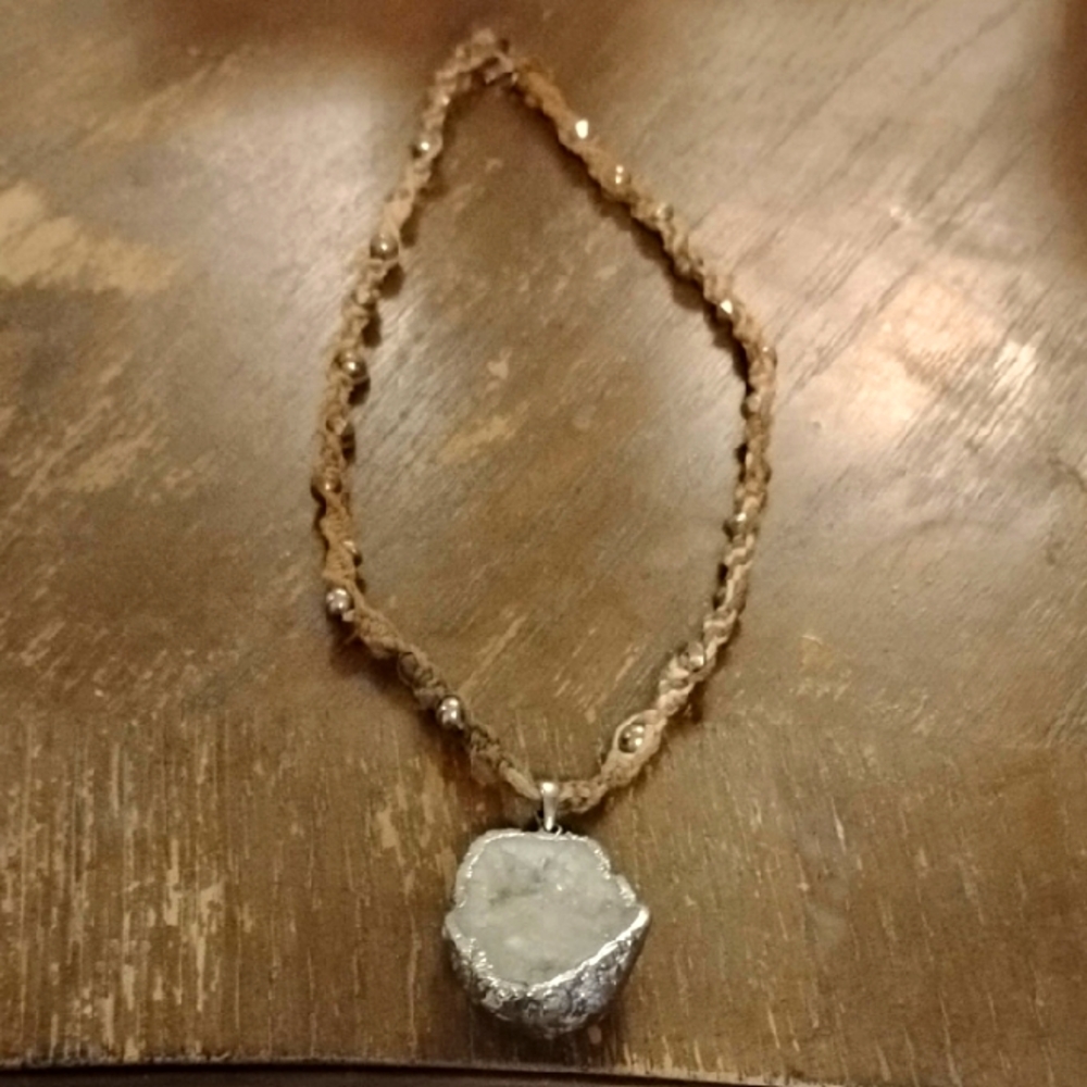 Silver and Tan Pendant Necklace